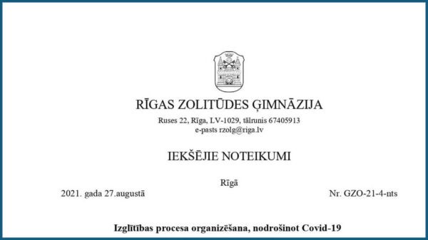 Izglītības procesa organizēšana, nodrošinot Covid-19 infekcijas izplatības ierobežošanu